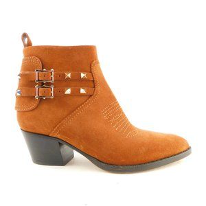 New VALENTINO Rockstud Brown Suede Western Bootie 37